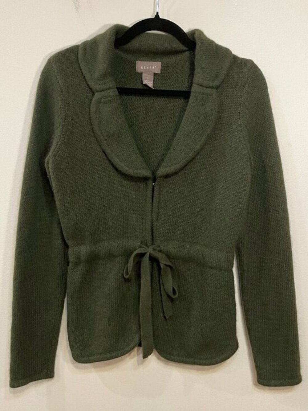 Vintage Angora Blend Cardigan Olive Green Kenar Small EUC - Picture 1 of 6
